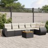 7-tlg. Garten-Sofagarnitur mit Kissen Schwarz Poly Rattan