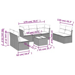 8-tlg. Garten-Sofagarnitur mit Kissen Grau Poly Rattan