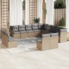 13-tlg. Garten-Sofagarnitur mit Kissen Beige Poly Rattan