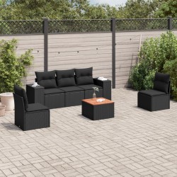 6-tlg. Garten-Sofagarnitur mit Kissen Schwarz Poly Rattan