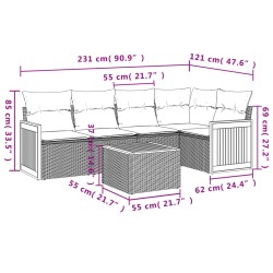 6-tlg. Garten-Sofagarnitur mit Kissen Schwarz Poly Rattan