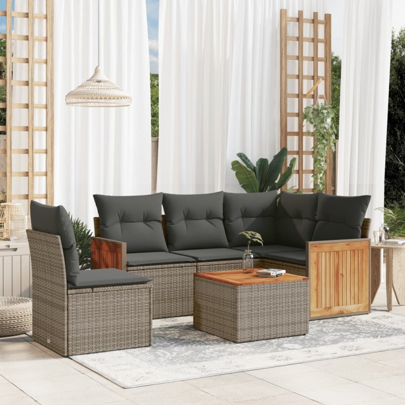 6-tlg. Garten-Sofagarnitur mit Kissen Grau Poly Rattan