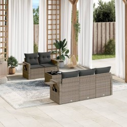 6-tlg. Garten-Sofagarnitur mit Kissen Grau Poly Rattan