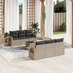 7-tlg. Garten-Sofagarnitur mit Kissen Hellgrau Poly Rattan