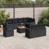 9-tlg. Garten-Sofagarnitur mit Kissen Schwarz Poly Rattan