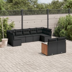 9-tlg. Garten-Sofagarnitur mit Kissen Schwarz Poly Rattan