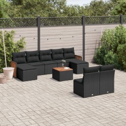 10-tlg. Garten-Sofagarnitur mit Kissen Schwarz Poly Rattan