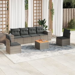 7-tlg. Garten-Sofagarnitur mit Kissen Grau Poly Rattan