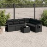 7-tlg. Garten-Sofagarnitur mit Kissen Schwarz Poly Rattan