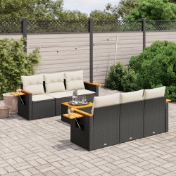 7-tlg. Garten-Sofagarnitur mit Kissen Schwarz Poly Rattan