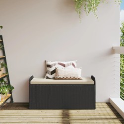 Sitzbank mit Stauraum & Kissen Schwarz 115x51x52 cm Poly Rattan