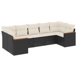 7-tlg. Garten-Sofagarnitur mit Kissen Schwarz Poly Rattan