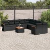 11-tlg. Garten-Sofagarnitur mit Kissen Schwarz Poly Rattan