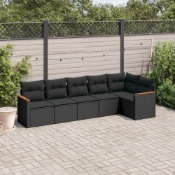 6-tlg. Garten-Sofagarnitur mit Kissen Schwarz Poly Rattan