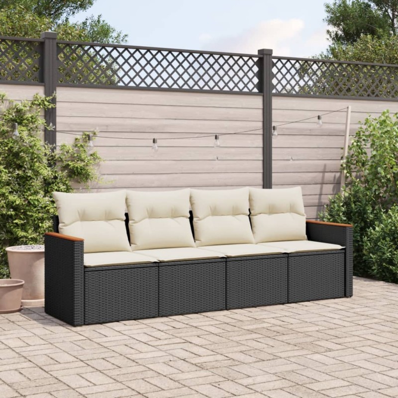 4-tlg. Garten-Sofagarnitur mit Kissen Schwarz Poly Rattan