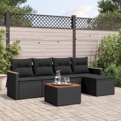 6-tlg. Garten-Sofagarnitur mit Kissen Schwarz Poly Rattan