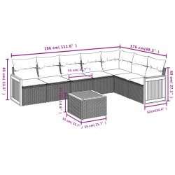 8-tlg. Garten-Sofagarnitur mit Kissen Schwarz Poly Rattan