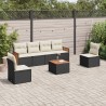 7-tlg. Garten-Sofagarnitur mit Kissen Schwarz Poly Rattan