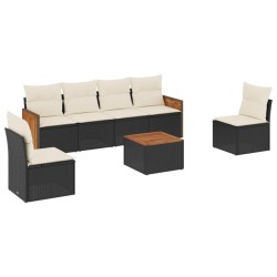 7-tlg. Garten-Sofagarnitur mit Kissen Schwarz Poly Rattan