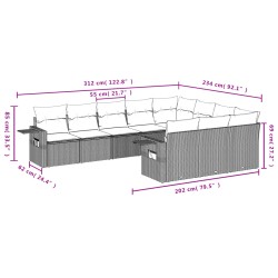 10-tlg. Garten-Sofagarnitur mit Kissen Braun Poly Rattan