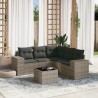 6-tlg. Garten-Sofagarnitur mit Kissen Grau Poly Rattan