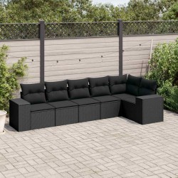 6-tlg. Garten-Sofagarnitur mit Kissen Schwarz Poly Rattan