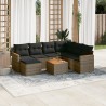 8-tlg. Garten-Sofagarnitur mit Kissen Grau Poly Rattan