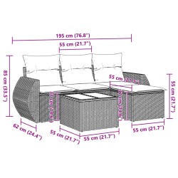 5-tlg. Garten-Sofagarnitur mit Kissen Hellgrau Poly Rattan