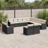 13-tlg. Garten-Sofagarnitur mit Kissen Schwarz Poly Rattan