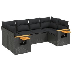 6-tlg. Garten-Sofagarnitur mit Kissen Schwarz Poly Rattan