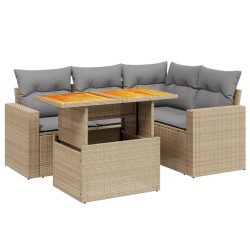 5-tlg. Garten-Sofagarnitur mit Kissen Beige Poly Rattan