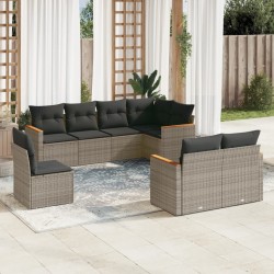 8-tlg. Garten-Sofagarnitur mit Kissen Grau Poly Rattan