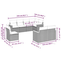 8-tlg. Garten-Sofagarnitur mit Kissen Grau Poly Rattan