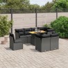 9-tlg. Garten-Sofagarnitur mit Kissen Schwarz Poly Rattan