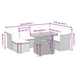 8-tlg. Garten-Sofagarnitur mit Kissen Grau Poly Rattan