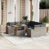 9-tlg. Garten-Sofagarnitur mit Kissen Grau Poly Rattan