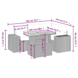 5-tlg. Garten-Sofagarnitur mit Kissen Grau Poly Rattan