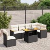 7-tlg. Garten-Sofagarnitur mit Kissen Schwarz Poly Rattan