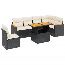 7-tlg. Garten-Sofagarnitur mit Kissen Schwarz Poly Rattan