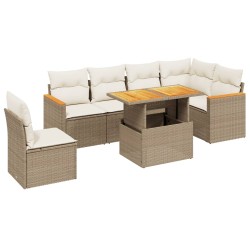 7-tlg. Garten-Sofagarnitur mit Kissen Beige Poly Rattan