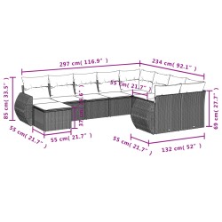 10-tlg. Garten-Sofagarnitur mit Kissen Hellgrau Poly Rattan