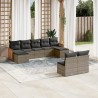 9-tlg. Garten-Sofagarnitur mit Kissen Grau Poly Rattan