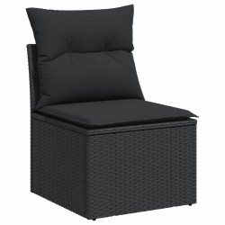 11-tlg. Garten-Sofagarnitur mit Kissen Schwarz Poly Rattan