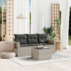 4-tlg. Garten-Sofagarnitur mit Kissen Hellgrau Poly Rattan