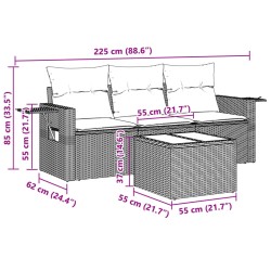 4-tlg. Garten-Sofagarnitur mit Kissen Hellgrau Poly Rattan