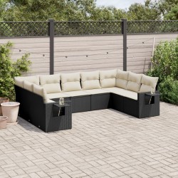 9-tlg. Garten-Sofagarnitur mit Kissen Schwarz Poly Rattan