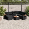 8-tlg. Garten-Sofagarnitur mit Kissen Schwarz Poly Rattan