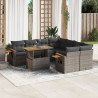 9-tlg. Garten-Sofagarnitur mit Kissen Grau Poly Rattan