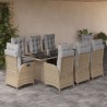 9-tlg. Garten-Essgruppe mit Kissen Beigemischung Poly Rattan