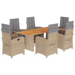 7-tlg. Garten-Essgruppe mit Kissen Beige Poly Rattan